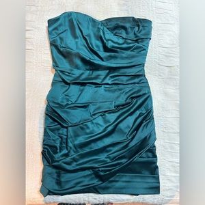 NWT Teal Ruched Satin Sweetheart Strapless Dress